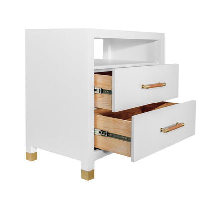 Worlds Away - Two Drawer Side Table With Rattan Wrapped Handles In Matte White Lacquer - HANCOCK WH view 3