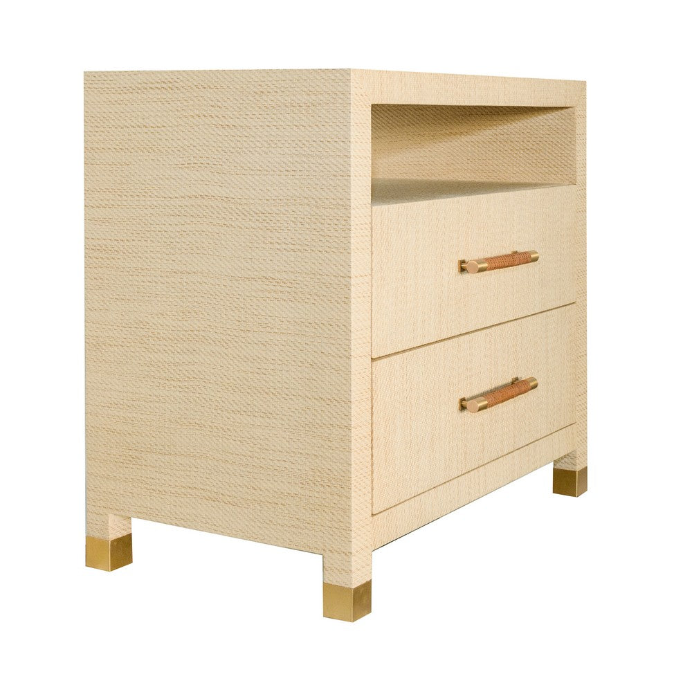 Worlds Away - Two Drawer Side Table With Rattan Wrapped Handles In Natural Grasscloth - HANCOCK NAT view 1