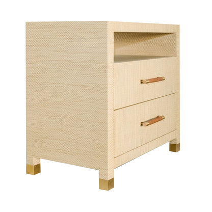 Worlds Away - Two Drawer Side Table With Rattan Wrapped Handles In Natural Grasscloth - HANCOCK NAT view 1