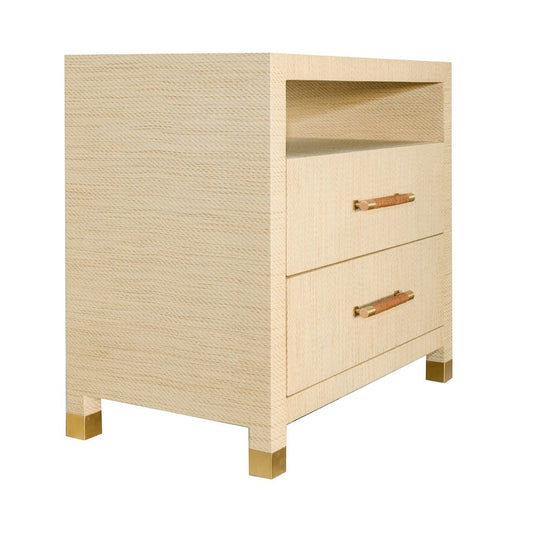 Worlds Away - Two Drawer Side Table With Rattan Wrapped Handles In Natural Grasscloth - HANCOCK NAT view 1