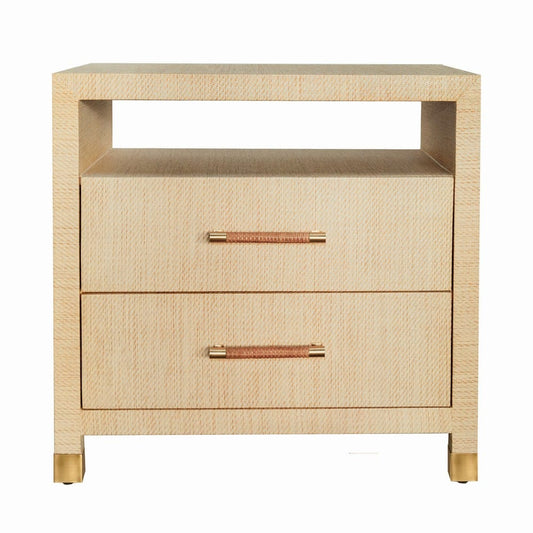 Worlds Away - Two Drawer Side Table With Rattan Wrapped Handles In Natural Grasscloth - HANCOCK NAT view 2