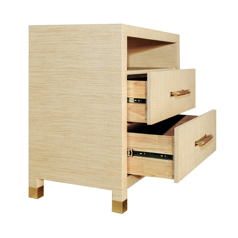 Worlds Away - Two Drawer Side Table With Rattan Wrapped Handles In Natural Grasscloth - HANCOCK NAT view 3