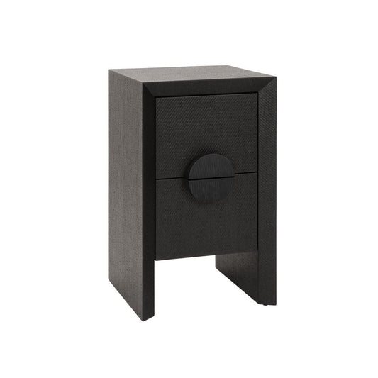 Worlds Away - Two Drawer Small Side Table In Black Painted Grasscloth With Black Oak Handles - PARKER BLK view 1
