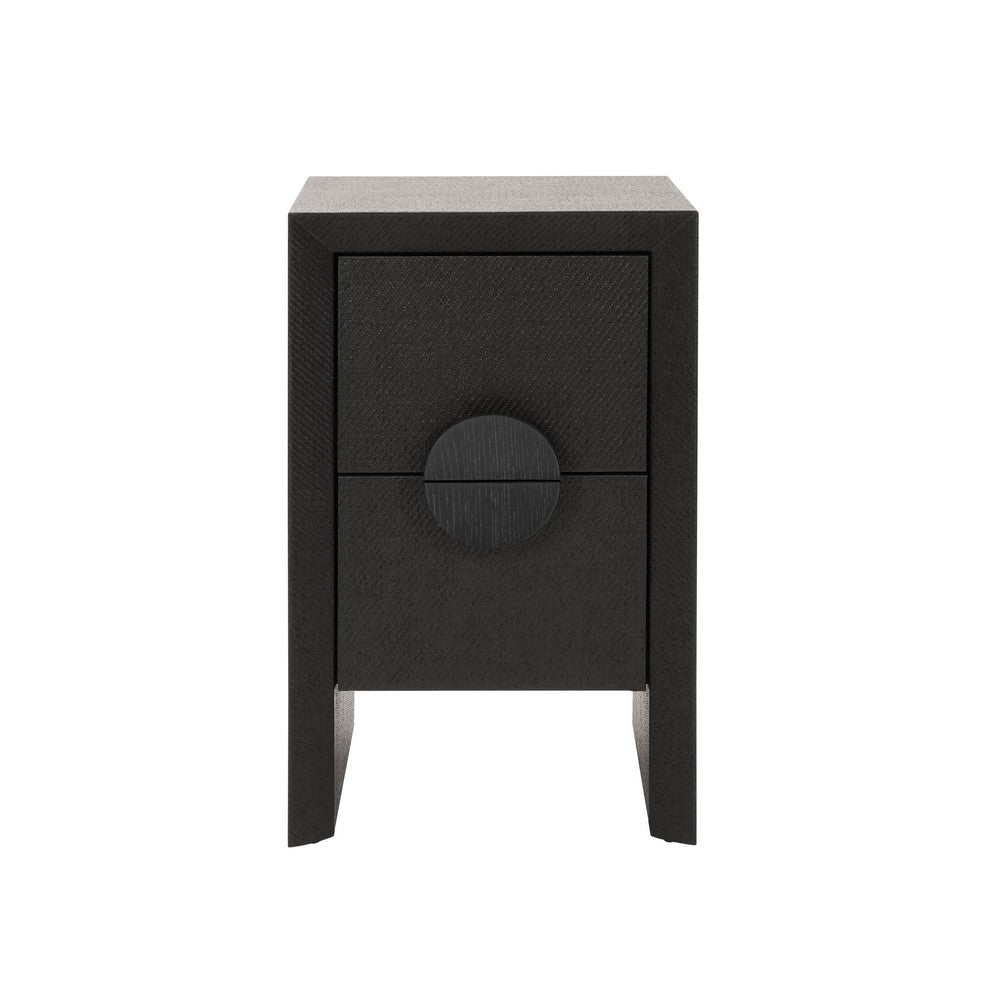 Worlds Away - Two Drawer Small Side Table In Black Painted Grasscloth With Black Oak Handles - PARKER BLK view 2