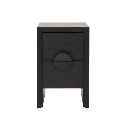 Worlds Away - Two Drawer Small Side Table In Black Painted Grasscloth With Black Oak Handles - PARKER BLK view 2