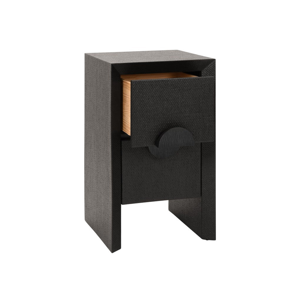 Worlds Away - Two Drawer Small Side Table In Black Painted Grasscloth With Black Oak Handles - PARKER BLK view 3