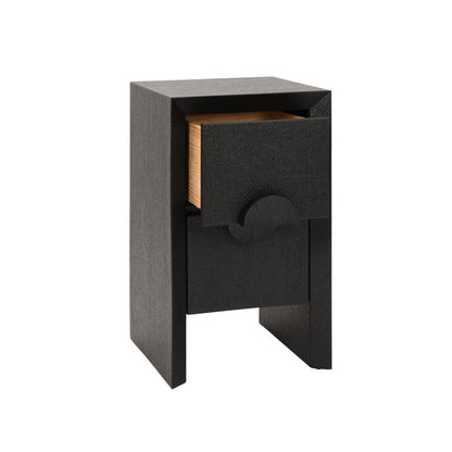 Worlds Away - Two Drawer Small Side Table In Black Painted Grasscloth With Black Oak Handles - PARKER BLK view 3