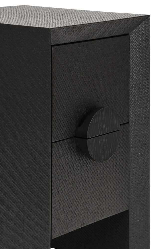 Worlds Away - Two Drawer Small Side Table In Black Painted Grasscloth With Black Oak Handles - PARKER BLK view 5