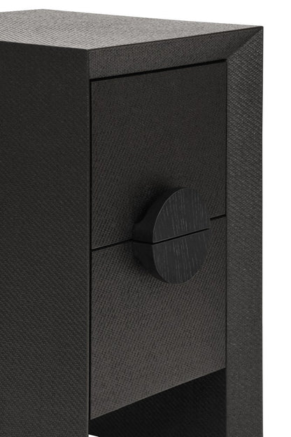 Worlds Away - Two Drawer Small Side Table In Black Painted Grasscloth With Black Oak Handles - PARKER BLK view 5