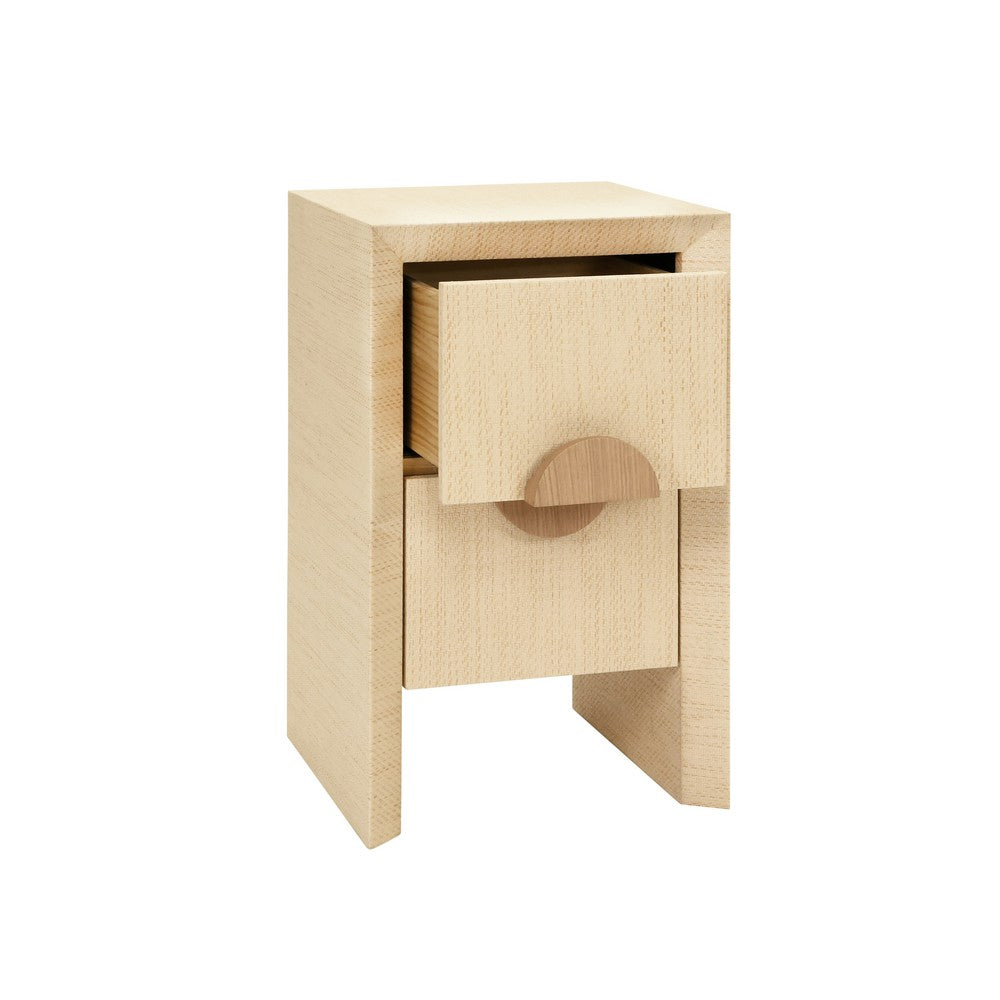 Worlds Away - Two Drawer Small Side Table In Natural Grasscloth With Cerused Oak Handles - PARKER NAT view 3