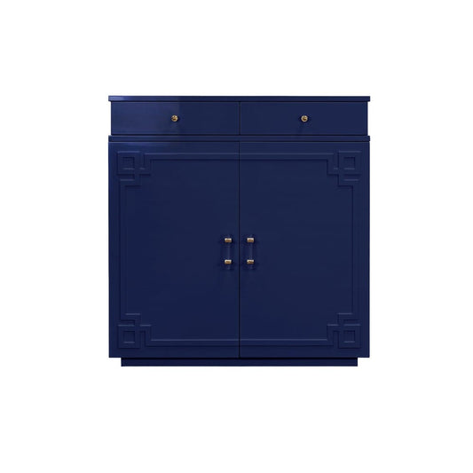 Worlds Away - Two Drawer, Two Door Cabinet With Acrylic And Brass Hardware In Navy Lacquer - GLENN NVY view 1