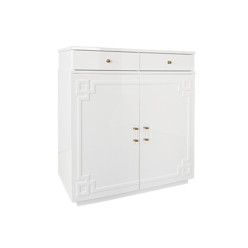 Worlds Away - Two Drawer, Two Door Cabinet With Acrylic And Brass Hardware In White Lacquer - GLENN WH view 1