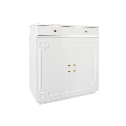 Worlds Away - Two Drawer, Two Door Cabinet With Acrylic And Brass Hardware In White Lacquer - GLENN WH view 1