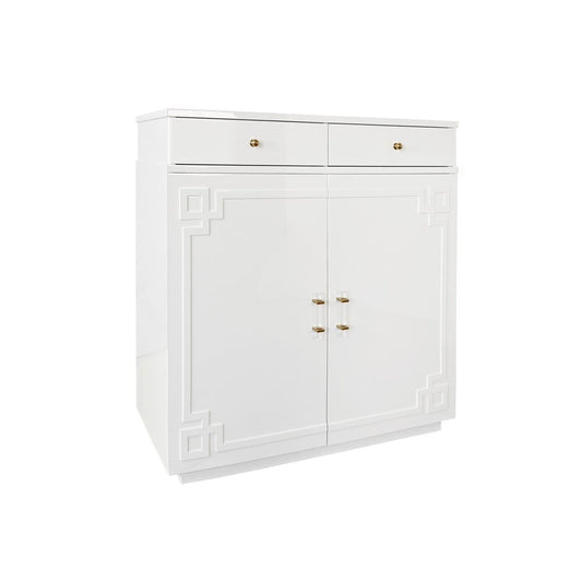 Worlds Away - Two Drawer, Two Door Cabinet With Acrylic And Brass Hardware In White Lacquer - GLENN WH view 1