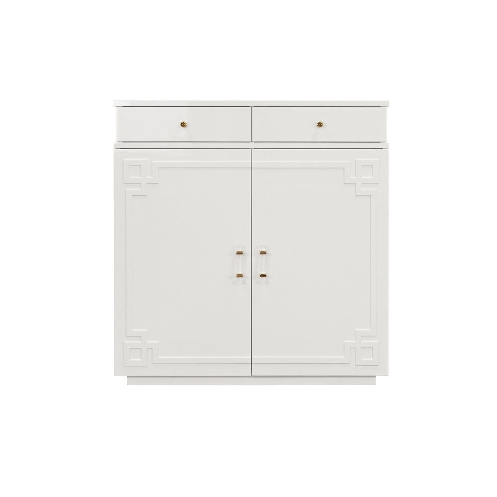Worlds Away - Two Drawer, Two Door Cabinet With Acrylic And Brass Hardware In White Lacquer - GLENN WH view 2