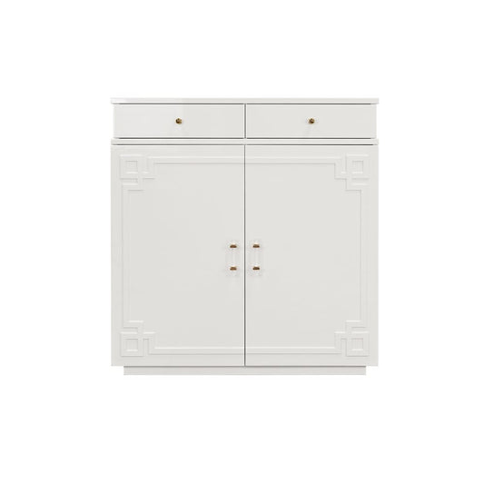 Worlds Away - Two Drawer, Two Door Cabinet With Acrylic And Brass Hardware In White Lacquer - GLENN WH view 2