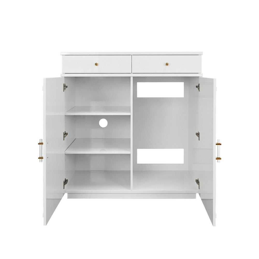 Worlds Away - Two Drawer, Two Door Cabinet With Acrylic And Brass Hardware In White Lacquer - GLENN WH view 3