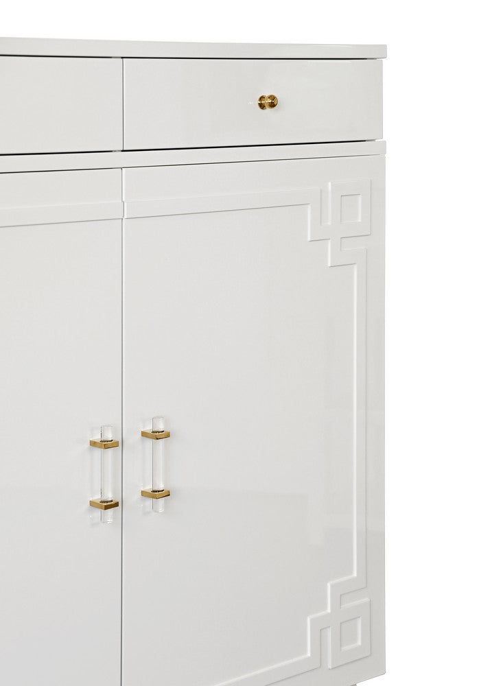 Worlds Away - Two Drawer, Two Door Cabinet With Acrylic And Brass Hardware In White Lacquer - GLENN WH view 4