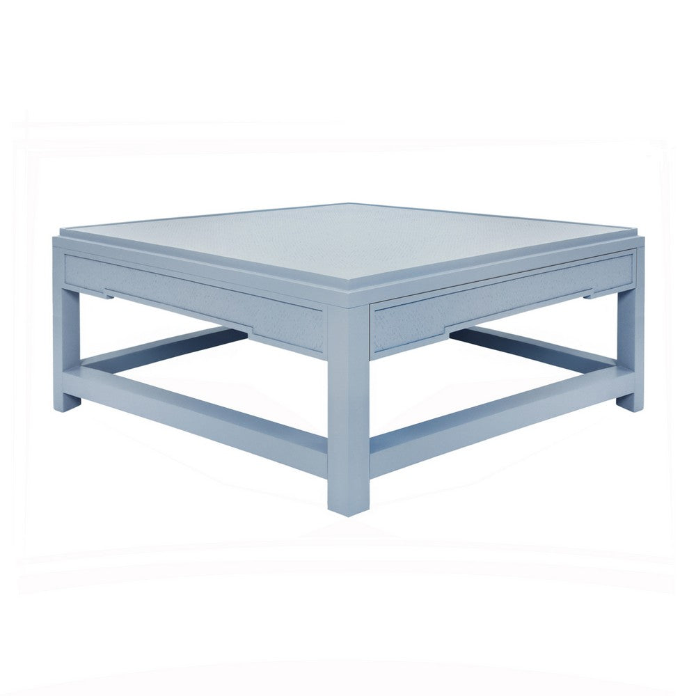 Worlds Away - Two Hidden Drawer Coffee Table With Matte Light Blue Lacquer Frame And Inset Light Blue Grasscloth - LOCKLIN LB view 1