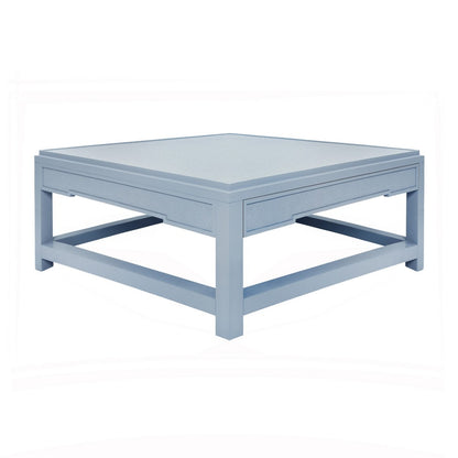 Worlds Away - Two Hidden Drawer Coffee Table With Matte Light Blue Lacquer Frame And Inset Light Blue Grasscloth - LOCKLIN LB view 1