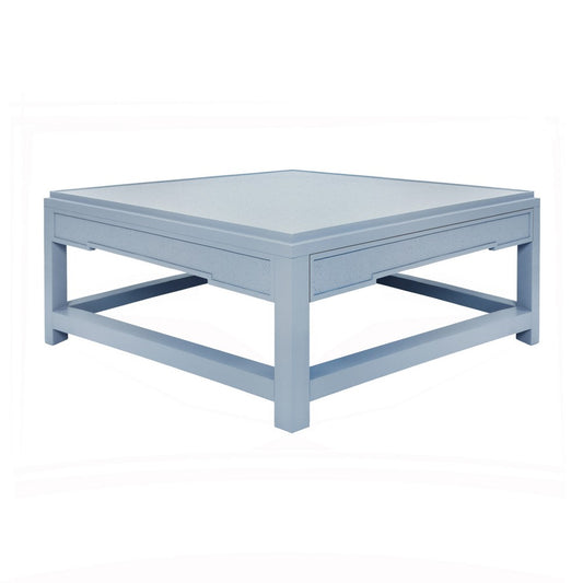 Worlds Away - Two Hidden Drawer Coffee Table With Matte Light Blue Lacquer Frame And Inset Light Blue Grasscloth - LOCKLIN LB view 1