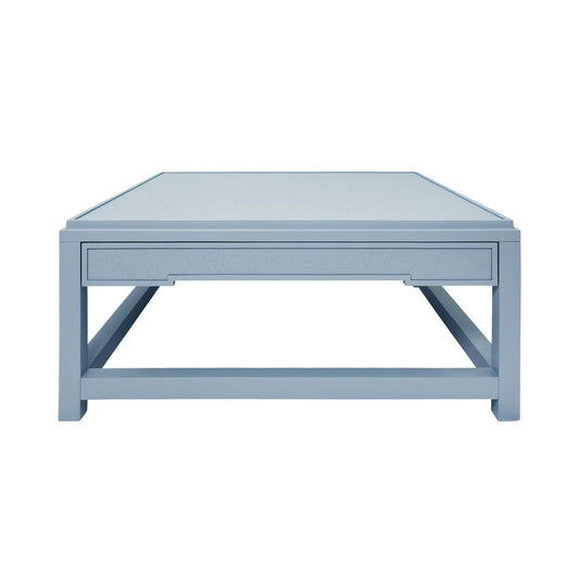 Worlds Away - Two Hidden Drawer Coffee Table With Matte Light Blue Lacquer Frame And Inset Light Blue Grasscloth - LOCKLIN LB view 2