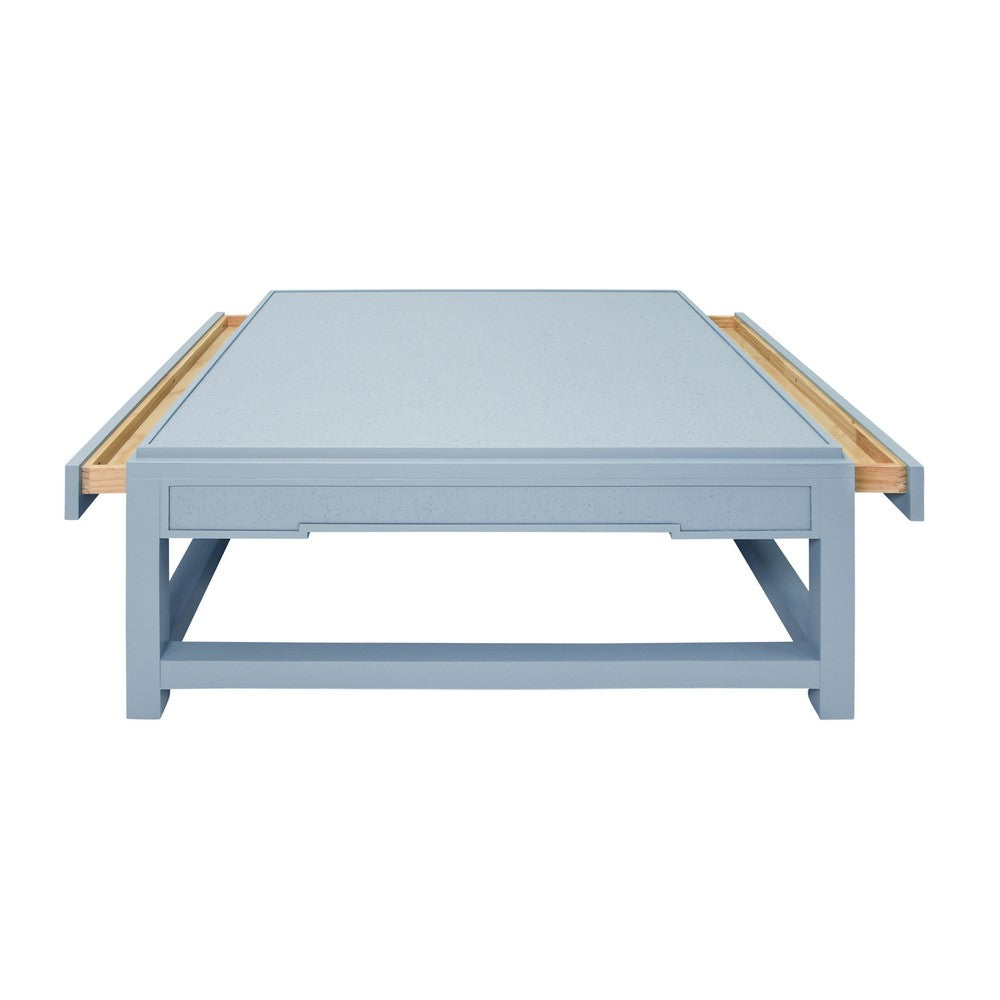Worlds Away - Two Hidden Drawer Coffee Table With Matte Light Blue Lacquer Frame And Inset Light Blue Grasscloth - LOCKLIN LB view 3