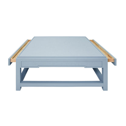 Worlds Away - Two Hidden Drawer Coffee Table With Matte Light Blue Lacquer Frame And Inset Light Blue Grasscloth - LOCKLIN LB view 3