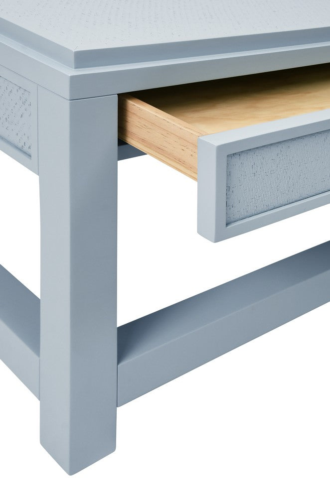 Worlds Away - Two Hidden Drawer Coffee Table With Matte Light Blue Lacquer Frame And Inset Light Blue Grasscloth - LOCKLIN LB view 4