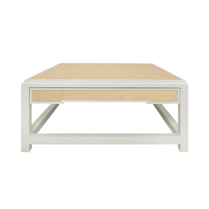 Worlds Away - Two Hidden Drawer Coffee Table With Matte White Lacquer Frame And Inset Natural Grasscloth - LOCKLIN NAT view 2