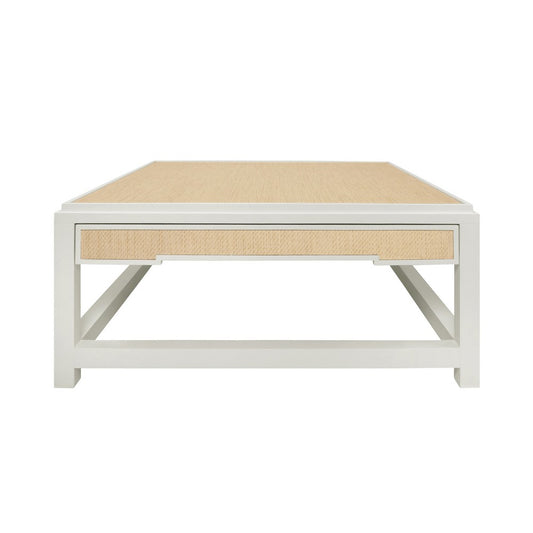 Worlds Away - Two Hidden Drawer Coffee Table With Matte White Lacquer Frame And Inset Natural Grasscloth - LOCKLIN NAT view 2
