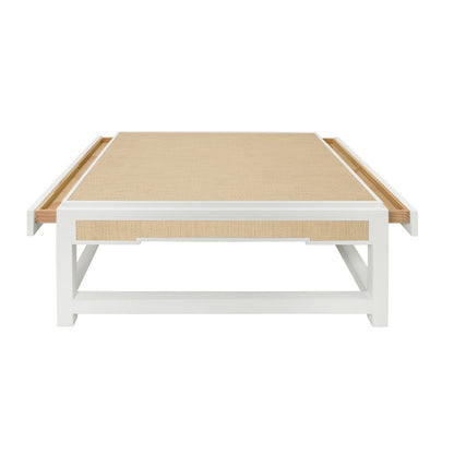 Worlds Away - Two Hidden Drawer Coffee Table With Matte White Lacquer Frame And Inset Natural Grasscloth - LOCKLIN NAT view 3