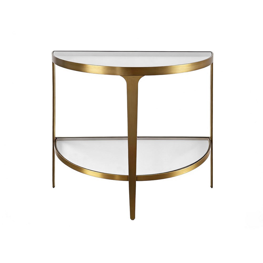 Worlds Away - Two Tier Glass Top Demilune Console In Antique Brass - LISA ABR view 2