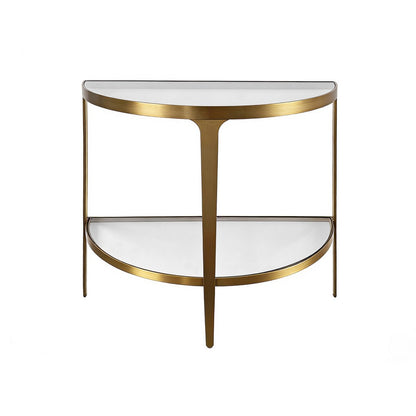 Worlds Away - Two Tier Glass Top Demilune Console In Antique Brass - LISA ABR view 2