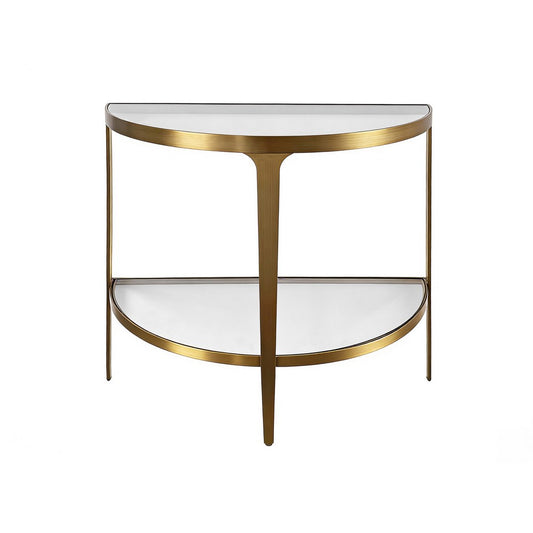 Worlds Away - Two Tier Glass Top Demilune Console In Antique Brass - LISA ABR view 2