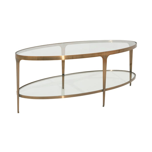Worlds Away - Two Tier Glass Top Oval Coffee Table In Antique Brass - BRANDO ABR view 1