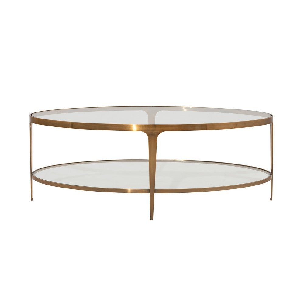 Worlds Away - Two Tier Glass Top Oval Coffee Table In Antique Brass - BRANDO ABR view 2