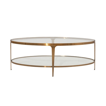 Worlds Away - Two Tier Glass Top Oval Coffee Table In Antique Brass - BRANDO ABR view 2