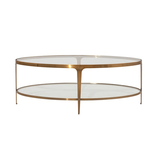 Worlds Away - Two Tier Glass Top Oval Coffee Table In Antique Brass - BRANDO ABR view 2