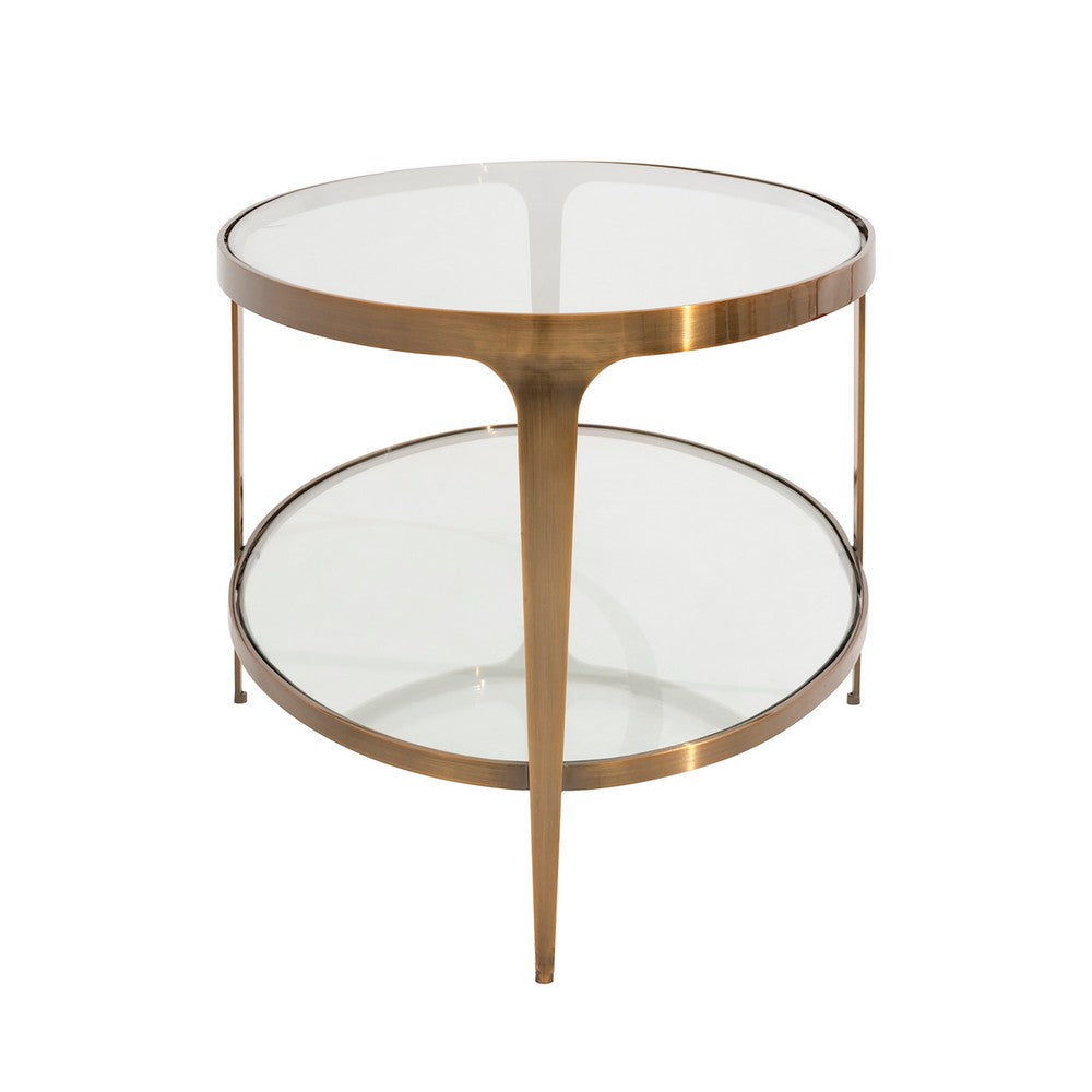 Worlds Away - Two Tier Glass Top Oval Coffee Table In Antique Brass - BRANDO ABR view 3
