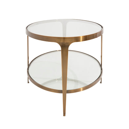 Worlds Away - Two Tier Glass Top Oval Coffee Table In Antique Brass - BRANDO ABR view 3