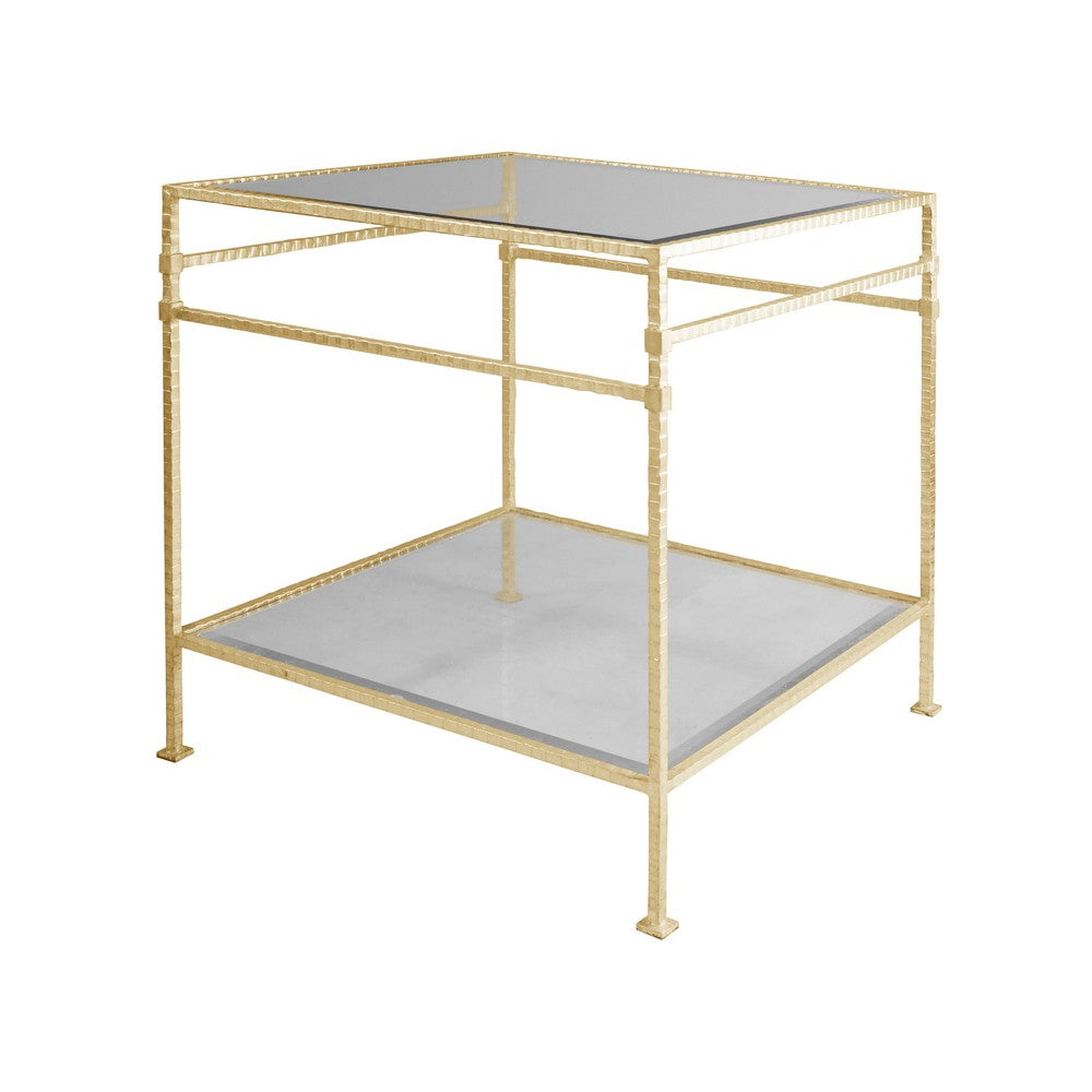 Worlds Away - Two Tier Square Table With Glass Top In Hammered Gold Leaf - AMOS G view 1