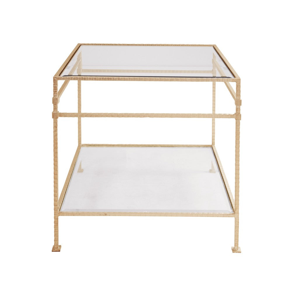 Worlds Away - Two Tier Square Table With Glass Top In Hammered Gold Leaf - AMOS G view 2
