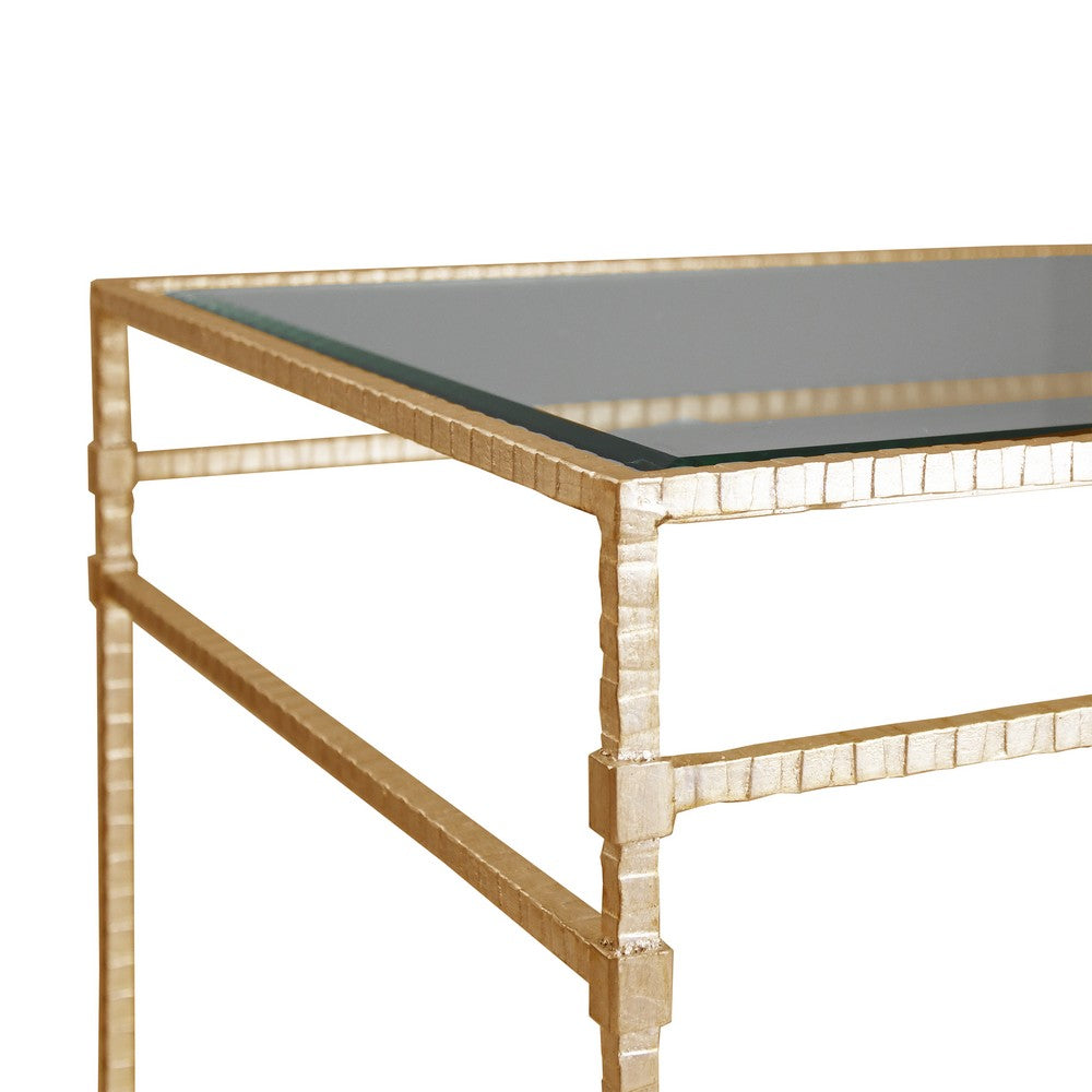 Worlds Away - Two Tier Square Table With Glass Top In Hammered Gold Leaf - AMOS G view 3