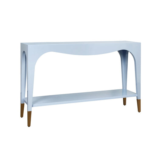 Worlds Away - Two Tier Tapered Leg Console With Antique Brass Foot Caps In Light Blue Lacquer - LAVERNE LB view 1