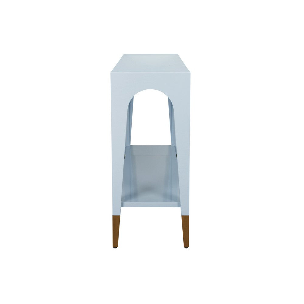 Worlds Away - Two Tier Tapered Leg Console With Antique Brass Foot Caps In Light Blue Lacquer - LAVERNE LB view 3
