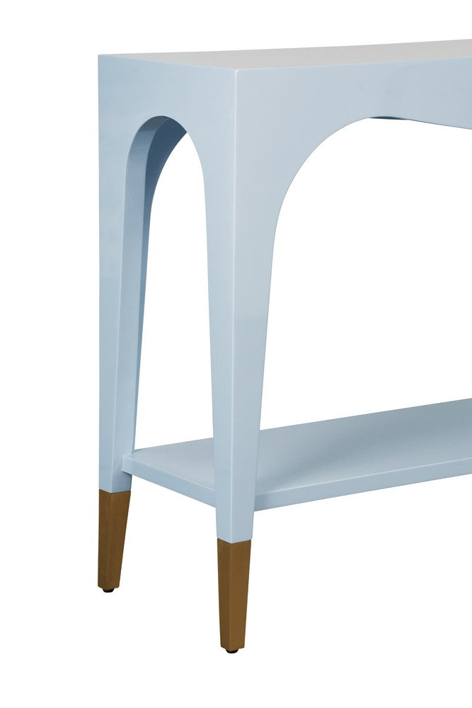 Worlds Away - Two Tier Tapered Leg Console With Antique Brass Foot Caps In Light Blue Lacquer - LAVERNE LB view 5