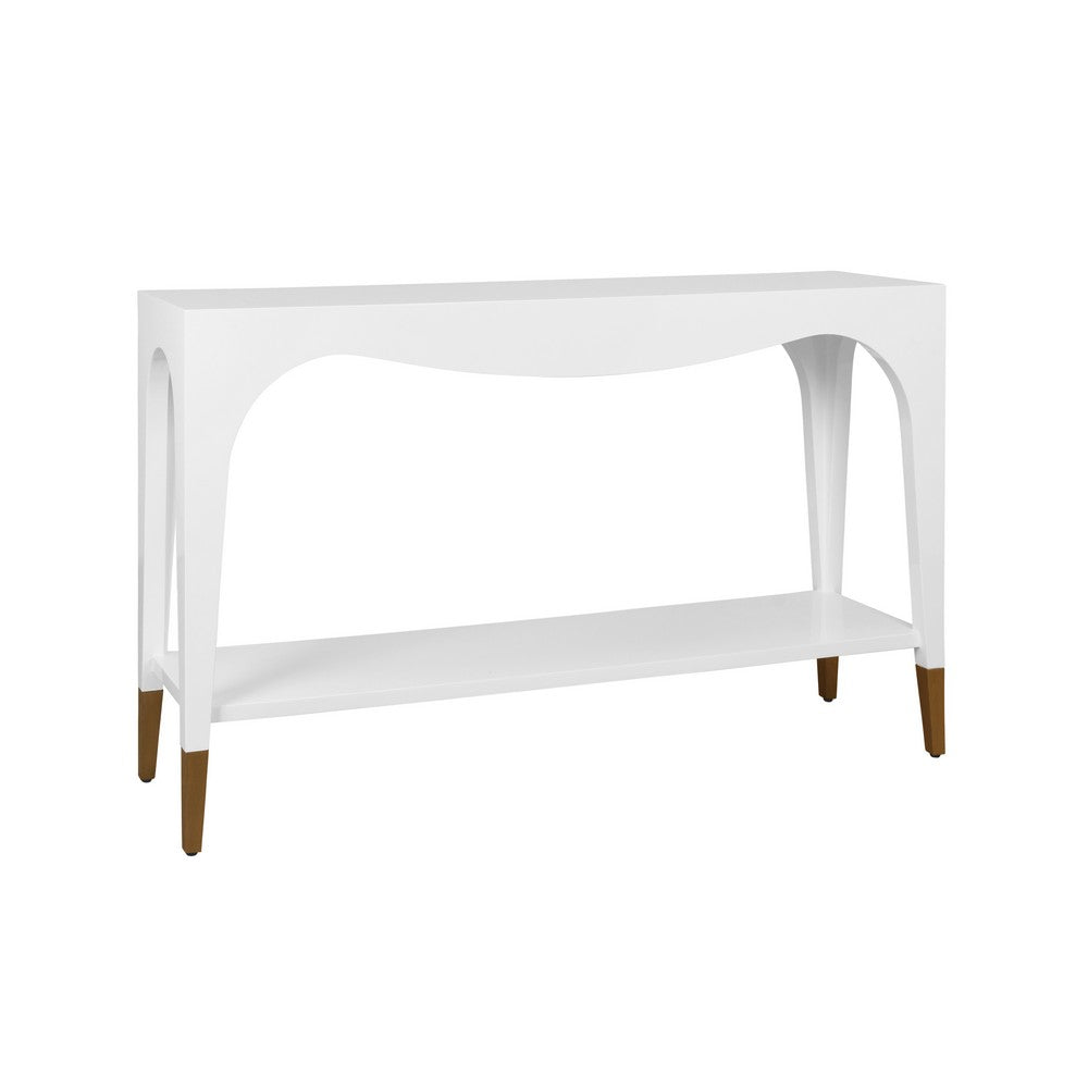 Worlds Away - Two Tier Tapered Leg Console With Antique Brass Foot Caps In White Lacquer - LAVERNE WH view 1