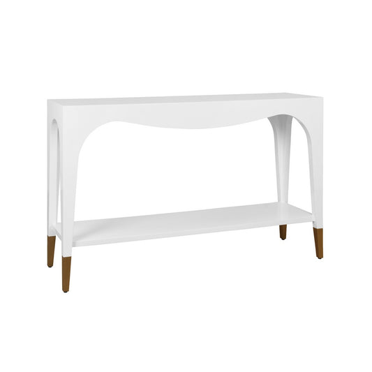 Worlds Away - Two Tier Tapered Leg Console With Antique Brass Foot Caps In White Lacquer - LAVERNE WH view 1