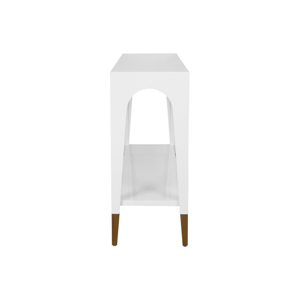 Worlds Away - Two Tier Tapered Leg Console With Antique Brass Foot Caps In White Lacquer - LAVERNE WH view 3